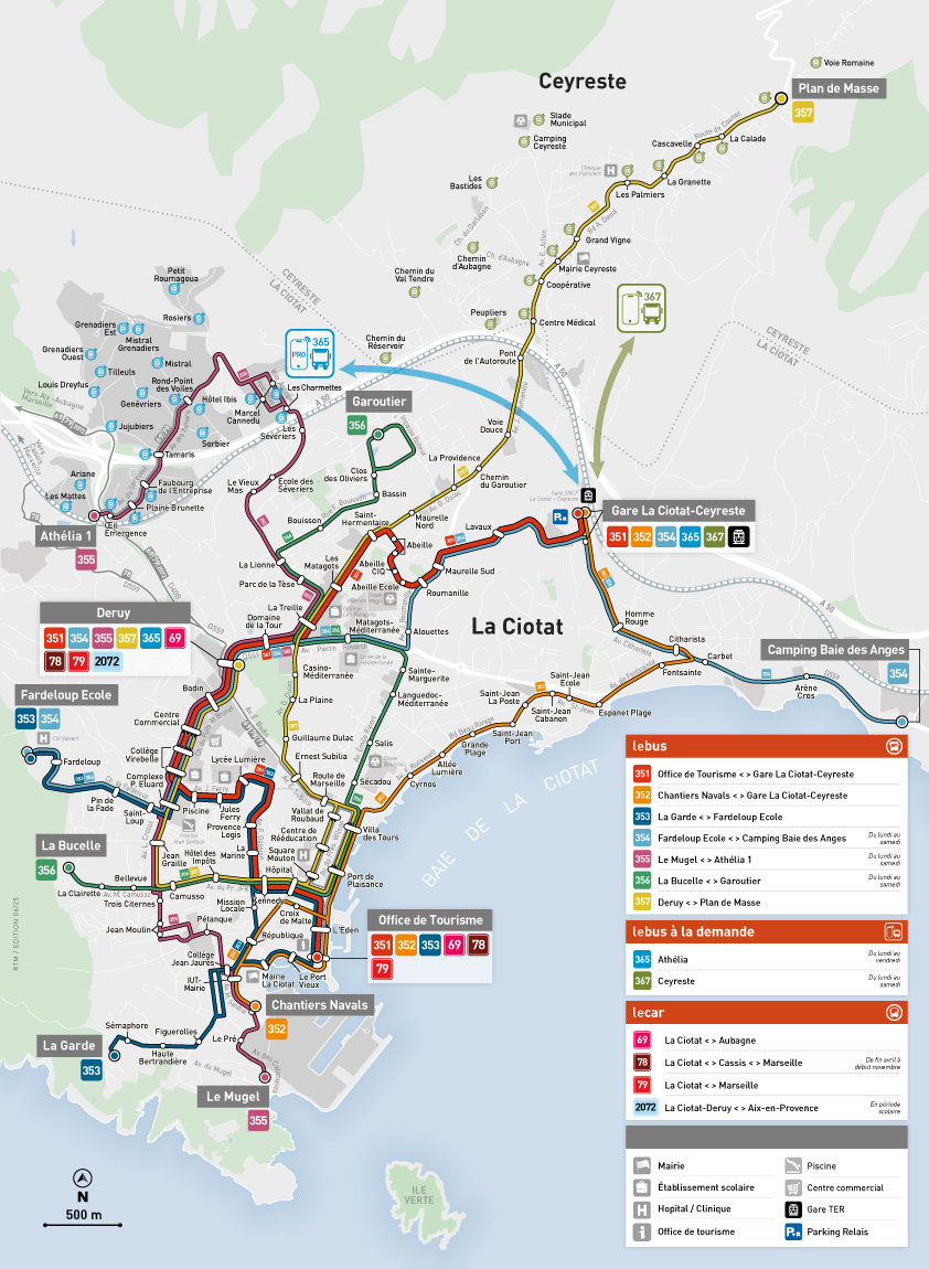 Plan du nouveau réseau de transport de La Ciotat et Ceyreste, au 7 juillet 2025